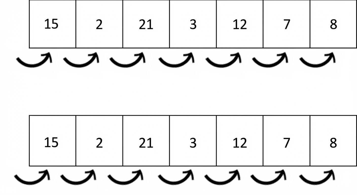 Representação esquemática de uma lista de números desordenados.