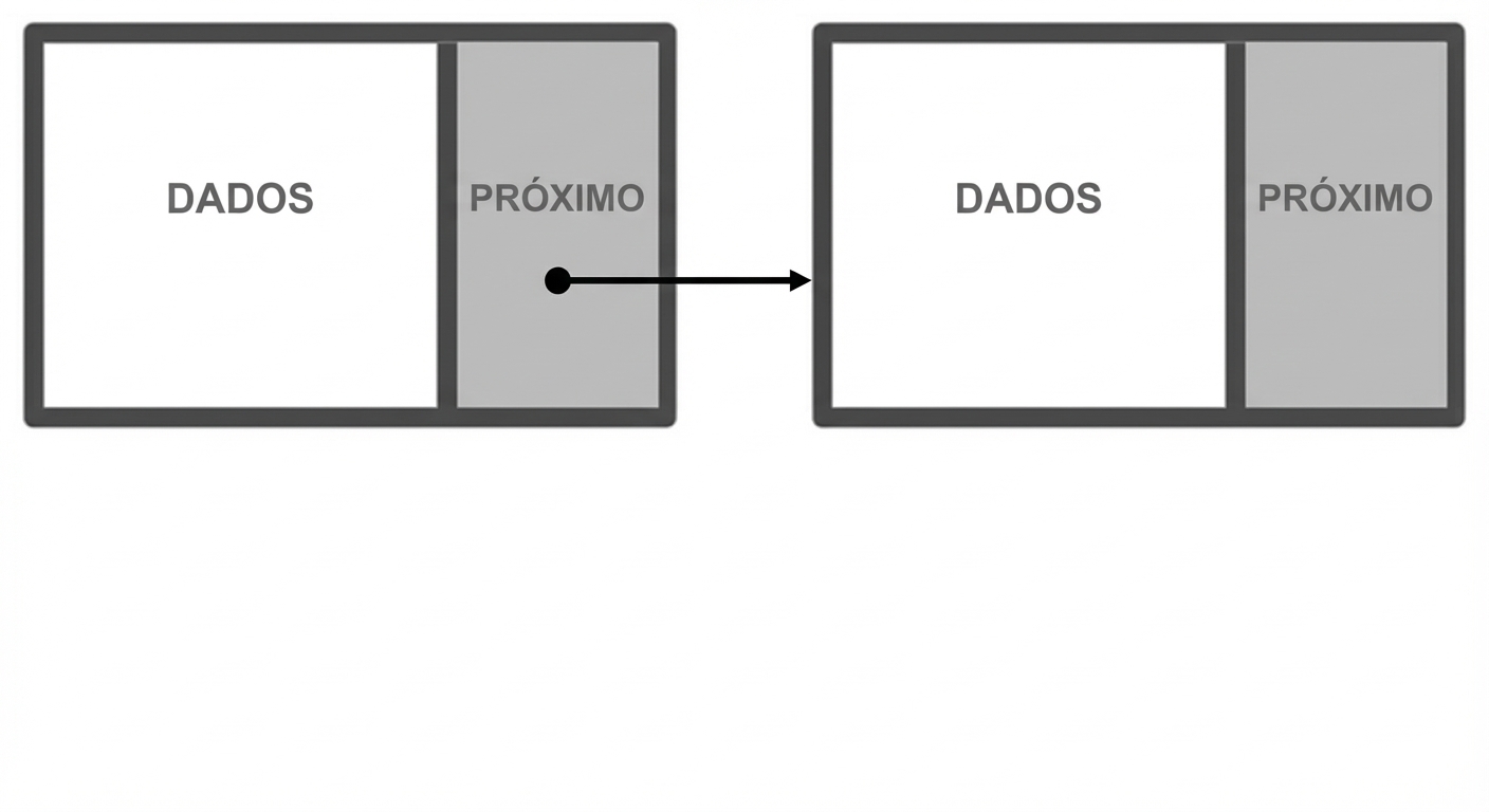 A representação de dois nós de uma lista ligada conectados por um link.