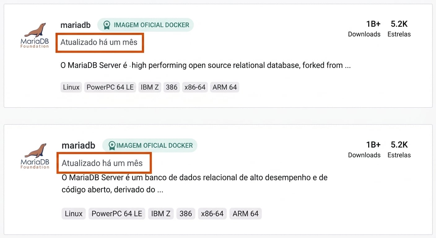 A também muito popular imagem do MariaDB foi atualizada há mais de um mês.
