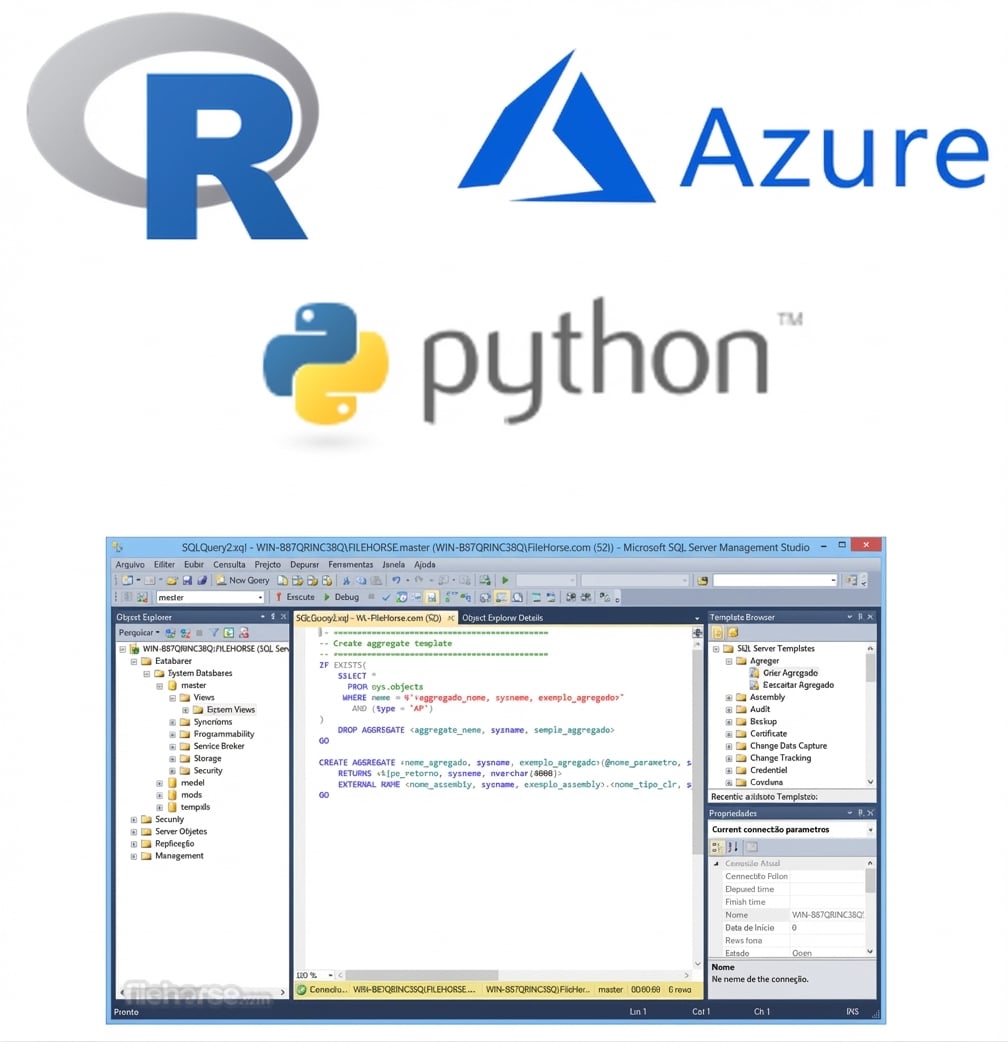 Imagem dos logos do R, Azure e Python