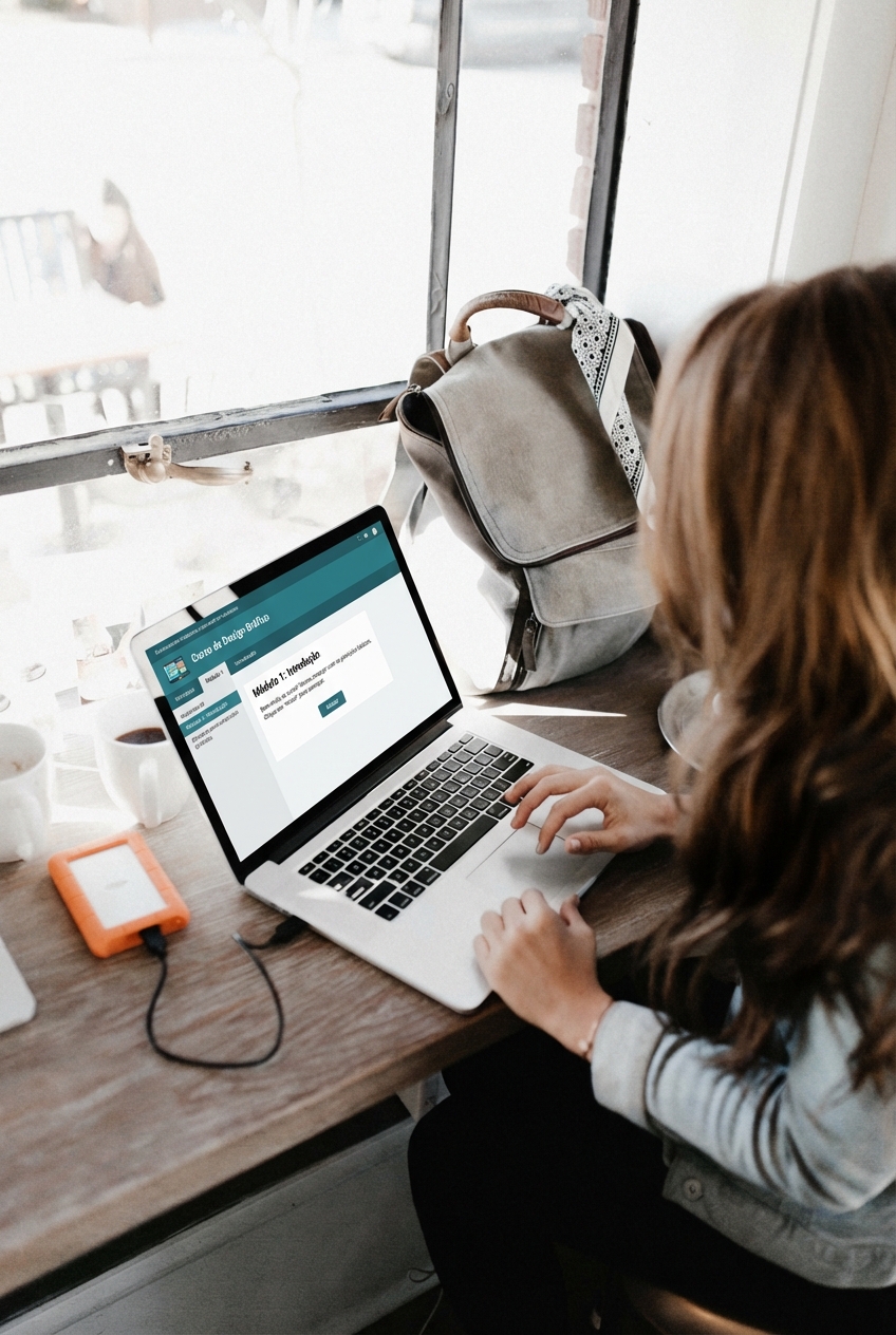 Mulher digitando no laptop