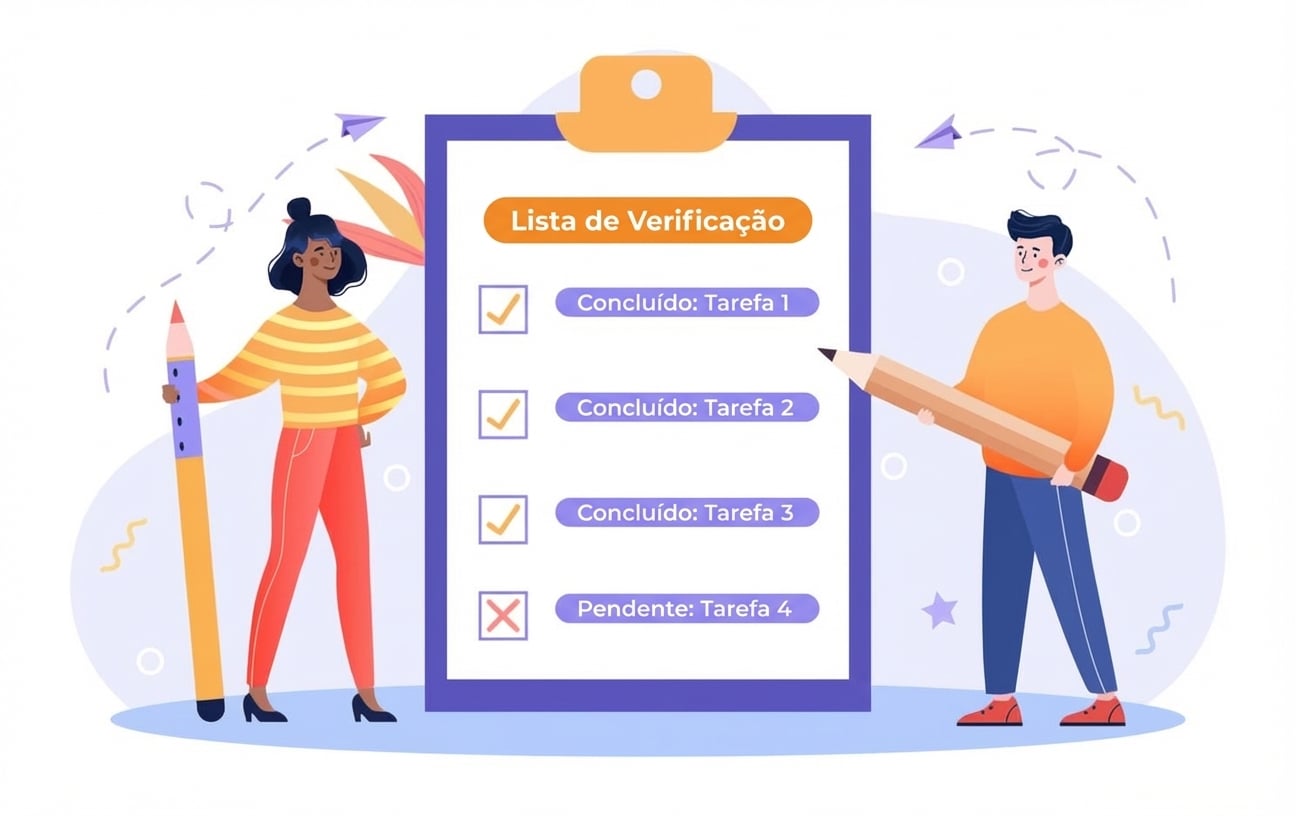 Duas pessoas ao lado de uma checklist