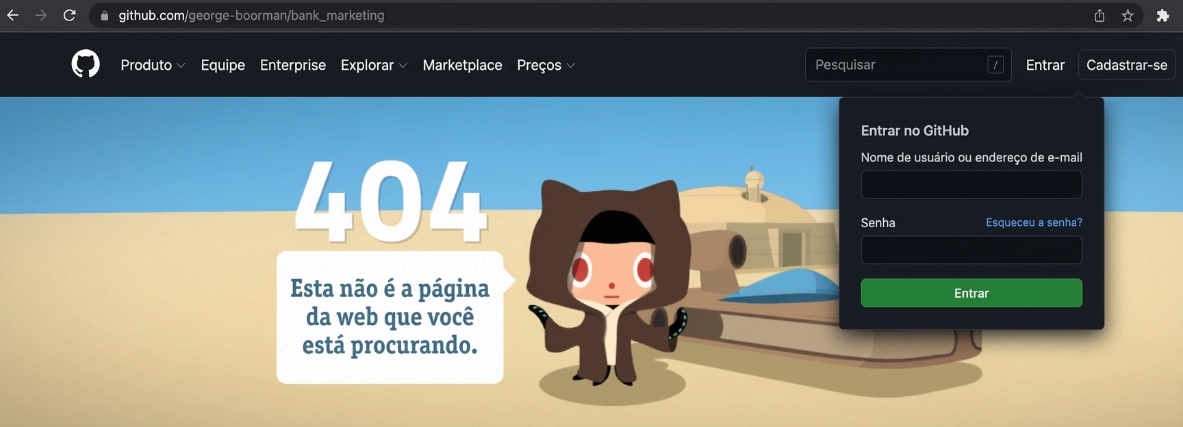 Erro 404 - página não encontrada