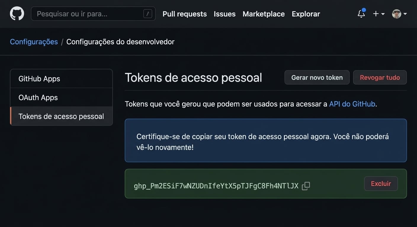 PAT exibido como uma mistura de letras e números, que podemos copiar
