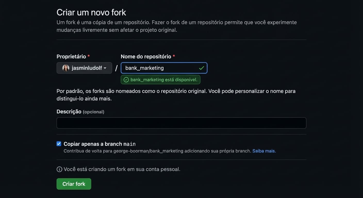 Animação mostrando o nome do repo forkeado sendo alterado de bank marketing para bank marketing jasmin.