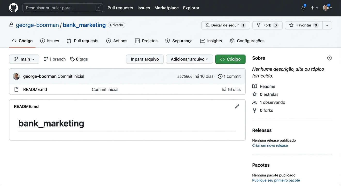 repositório bank marketing com "Private" ao lado do nome