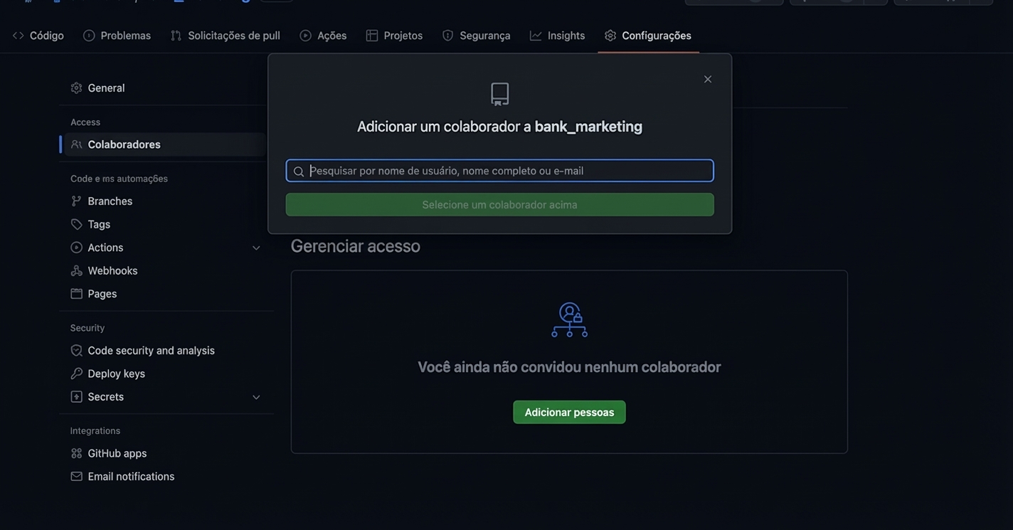 vídeo adicionando Jasmin Ludolf como Collaborator no nosso repositório privado