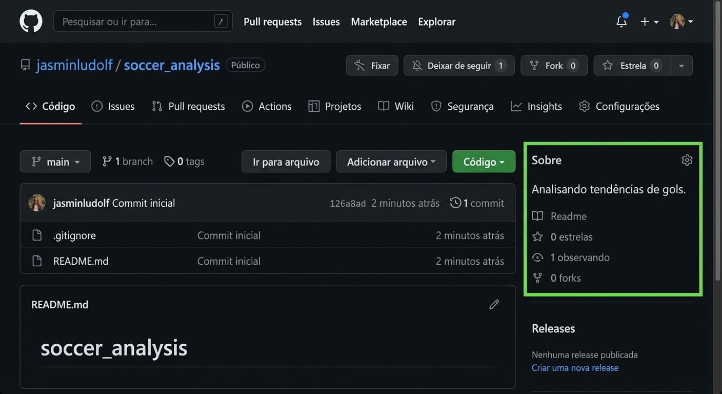Repositório de análise de futebol com a seção About destacada