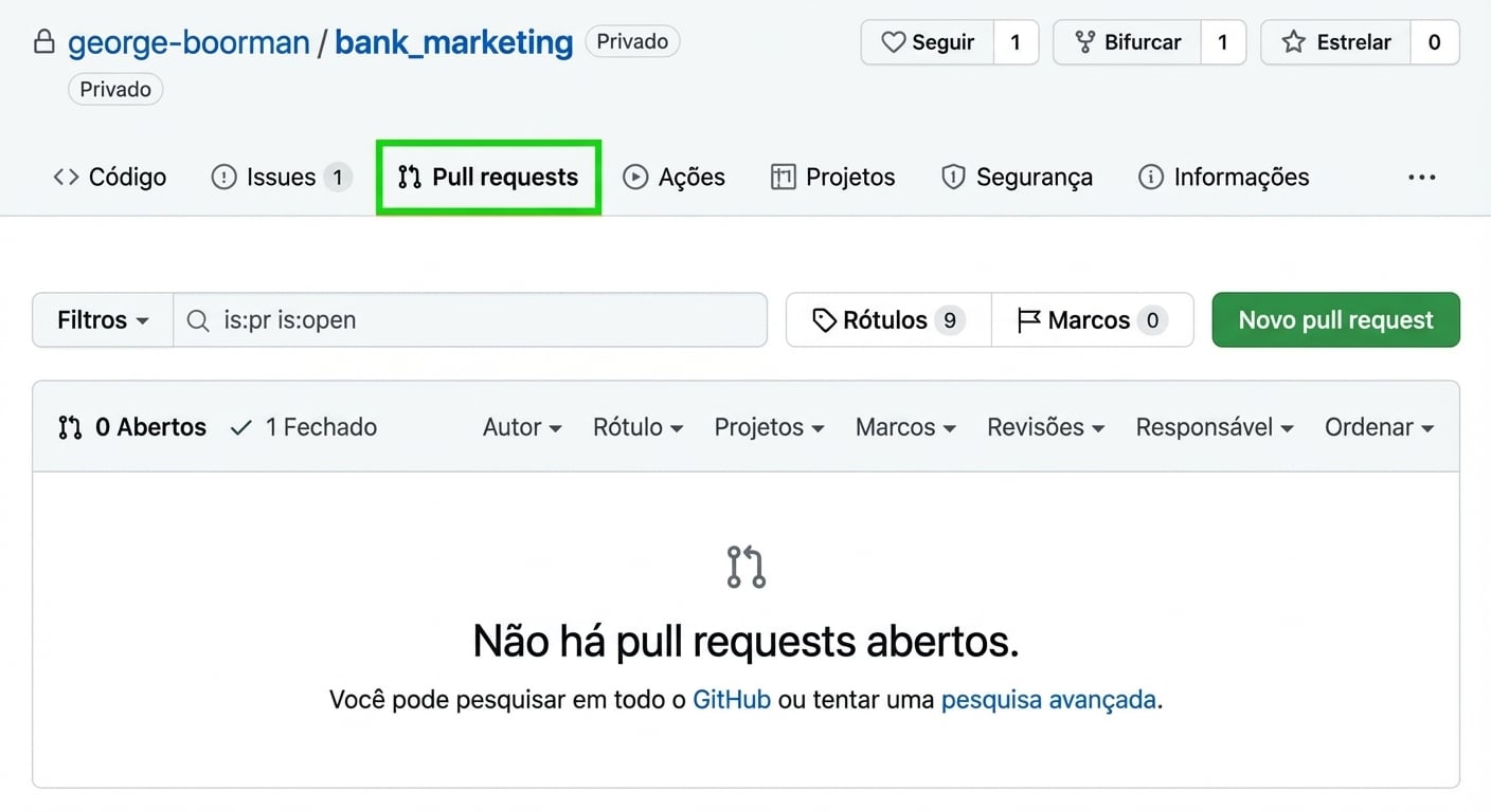 Visão da aba Pull requests