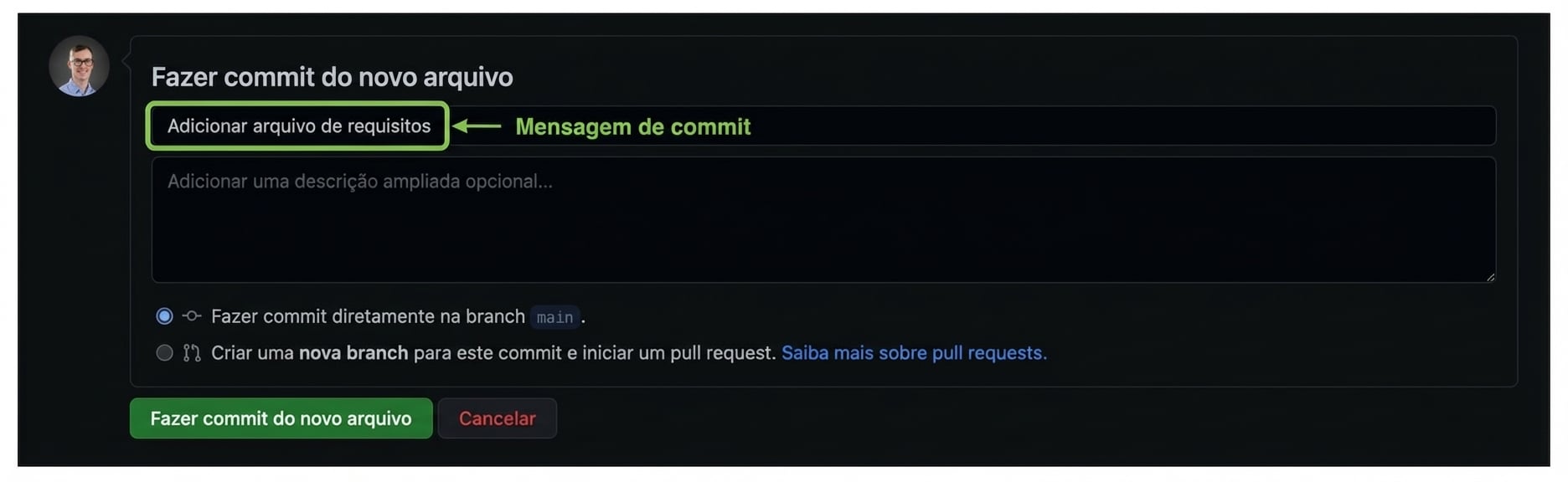 mensagem de commit Add requirements file