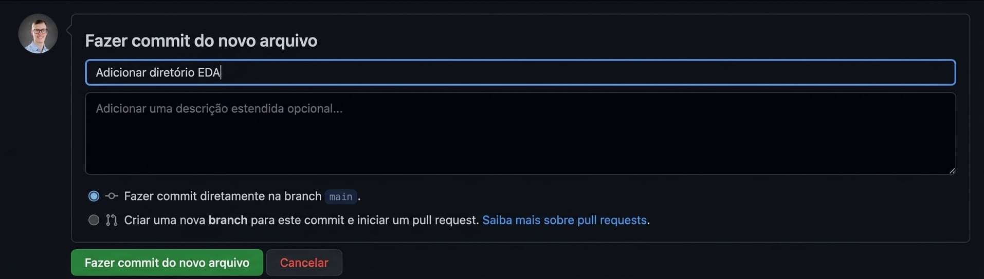 fazendo commit de um novo diretório