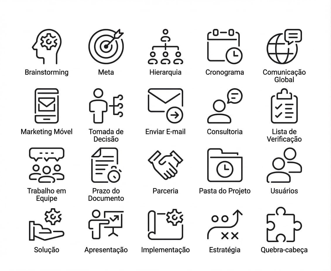Ilustrações de vários ícones de gestão de projetos