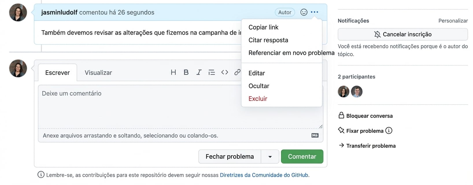 Visual para encontrar o botão de citar resposta