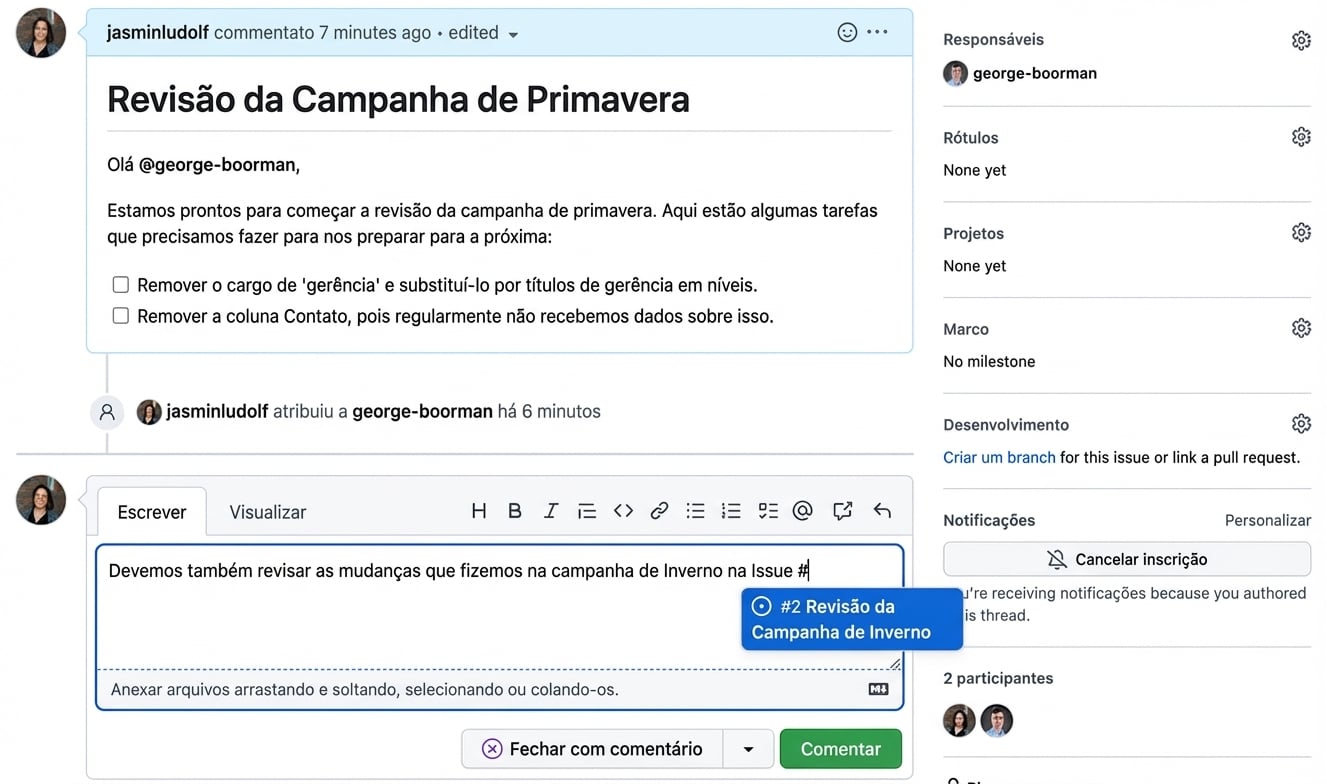 Visual de como linkar outra issue