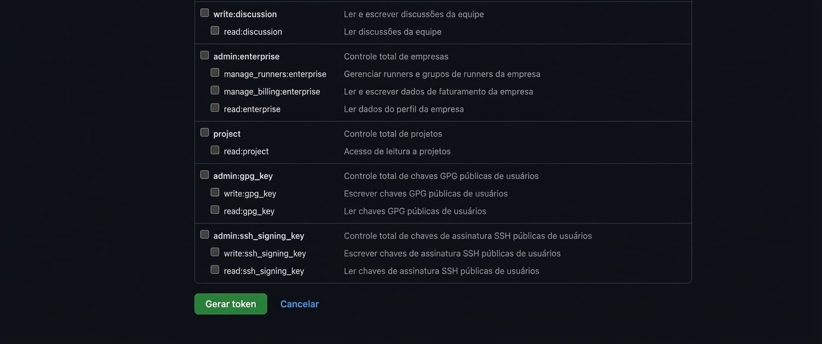Botão Gerar token