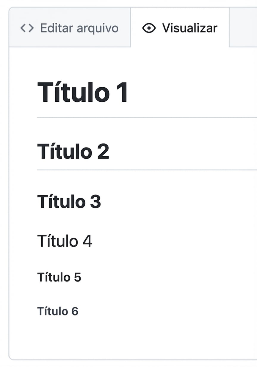 Visualização da prévia de markdown com os seis tipos de títulos