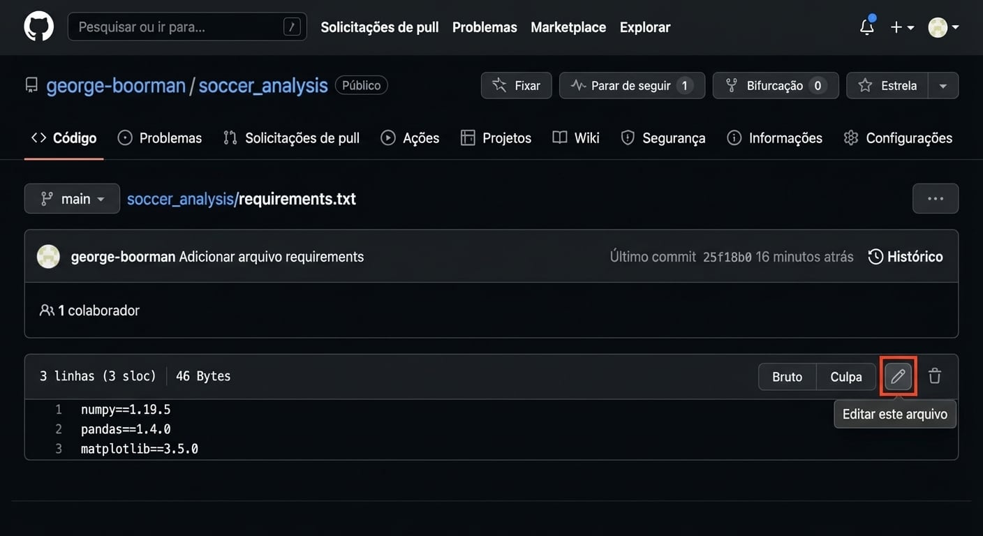 Clicando no ícone de lápis para editar um arquivo