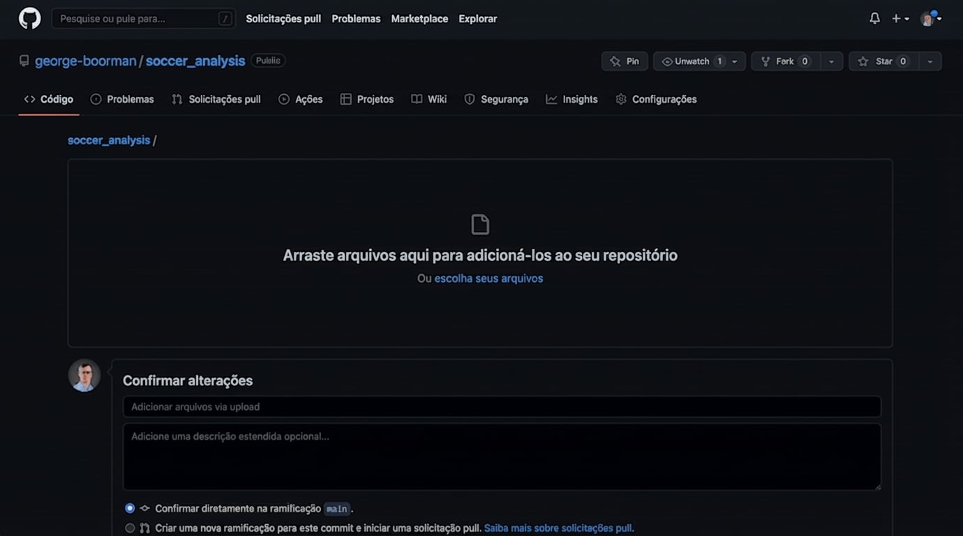arrastando um arquivo para adicioná-lo ao repositório