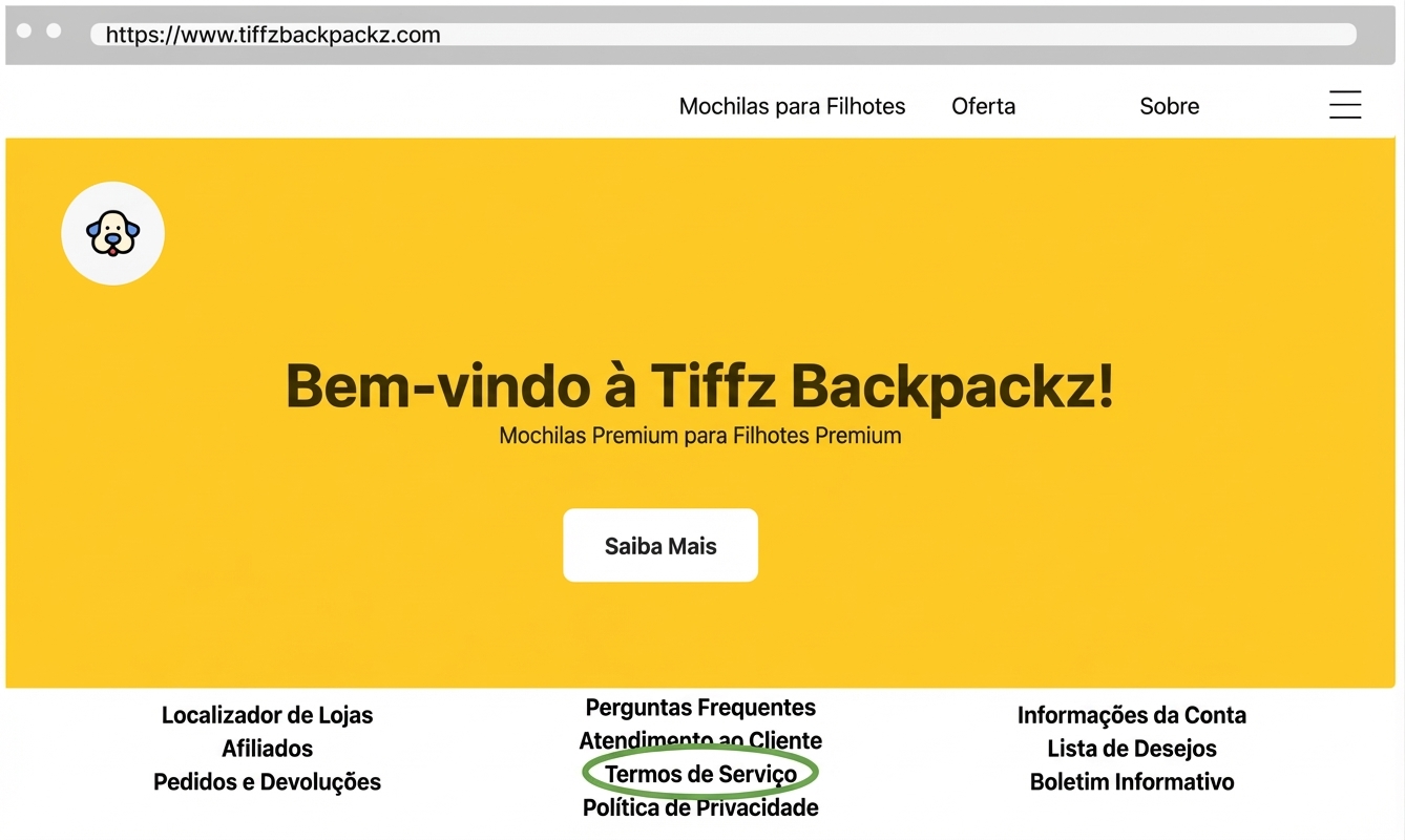 Página de Termos de Serviço da Tiffz Backpackz