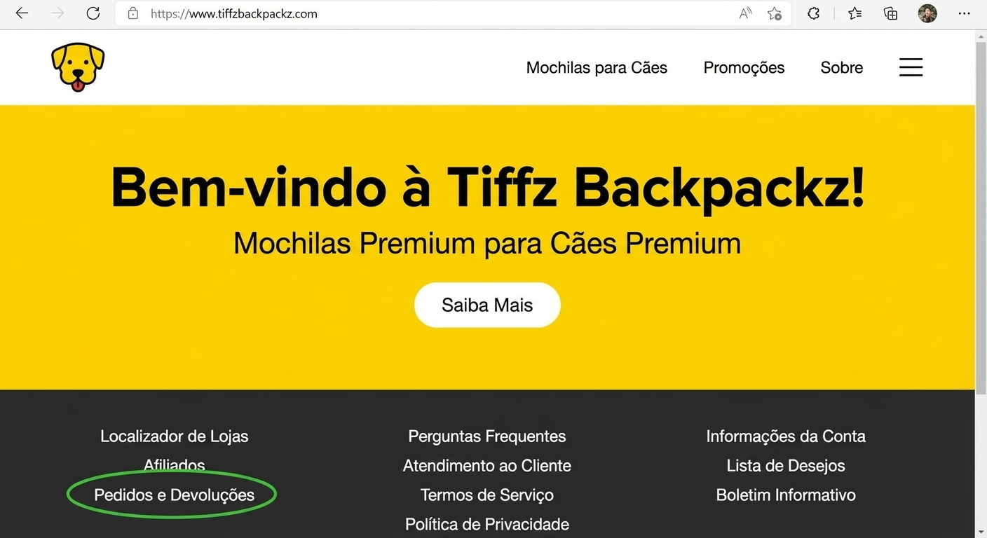 Pedidos e devoluções na página inicial
