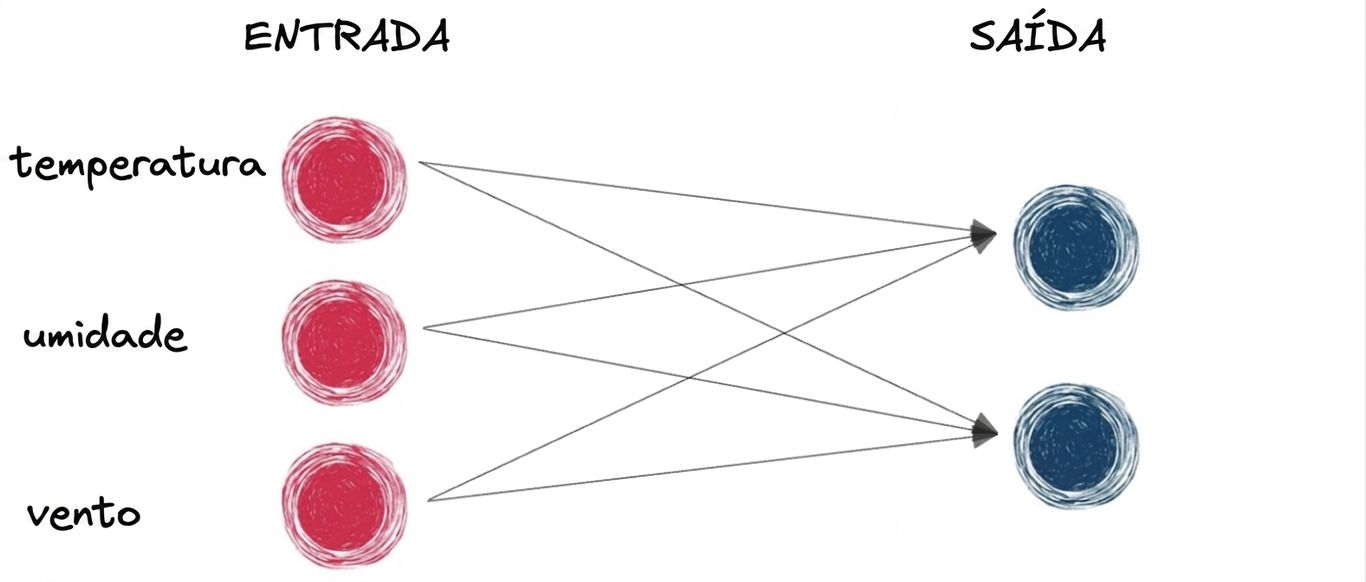Um diagrama que representa uma rede neural básica com apenas entrada e saída