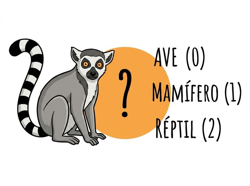 Um lêmure com três opções: ave, mamífero ou réptil
