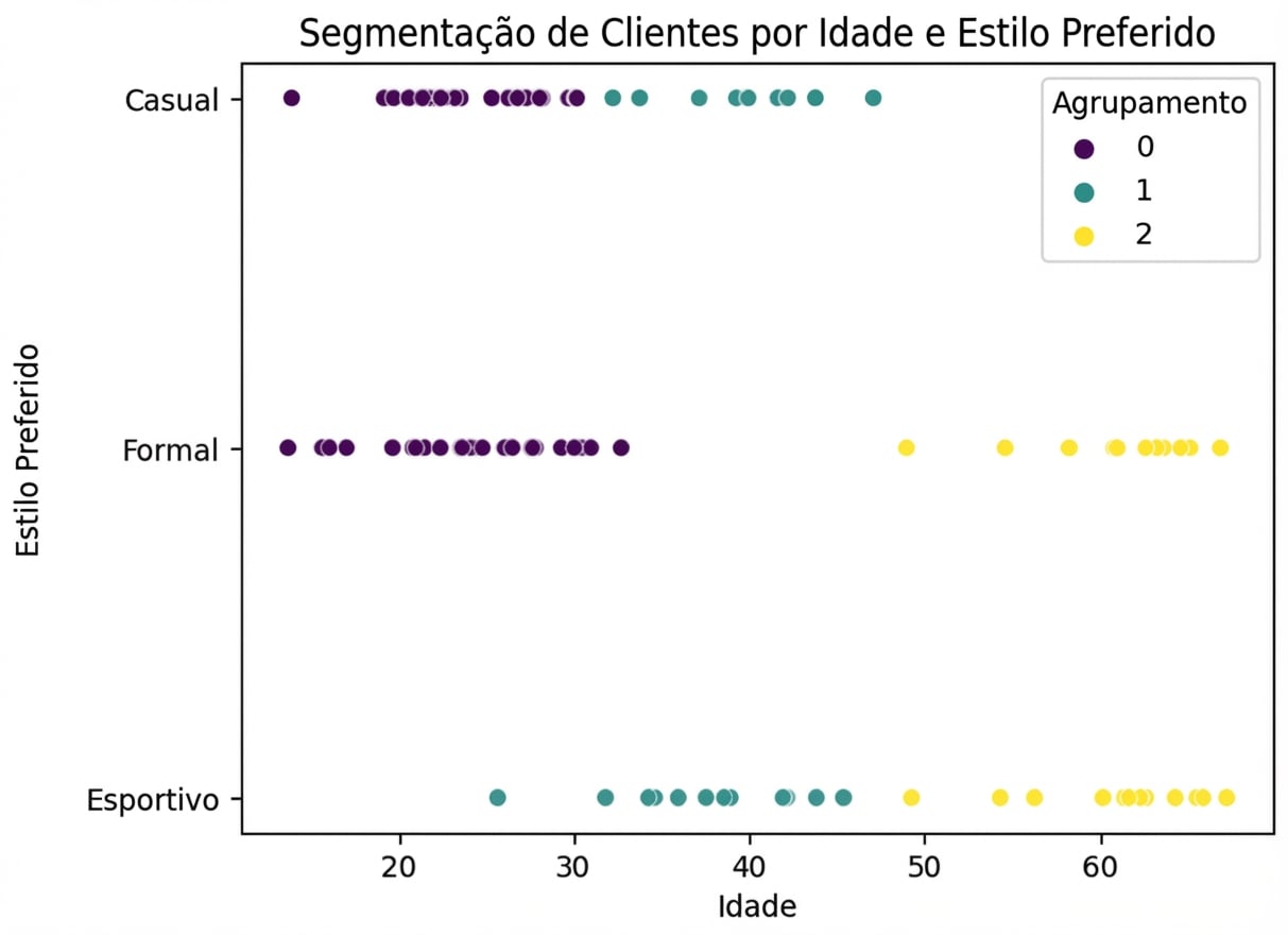 Gráfico de dispersão comparando idade e estilo preferido