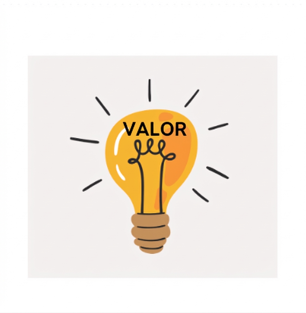 Lâmpada com a palavra "VALUE"