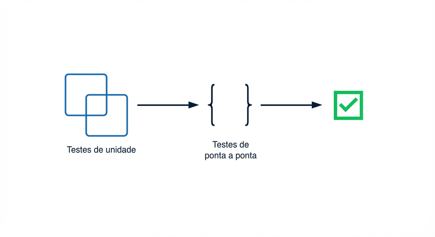 Framework típico de validação de pipeline de dados, incluindo testes de unidade e de ponta a ponta.