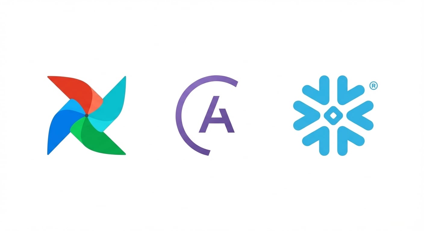 Logos do Airflow, Astronomer e Snowflake.