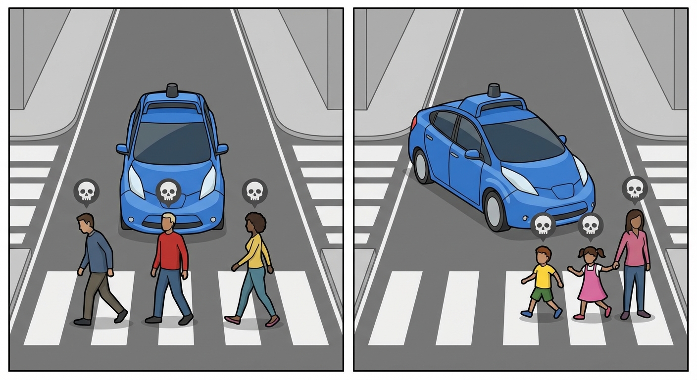Ilustração de um dilema ético de um carro autônomo