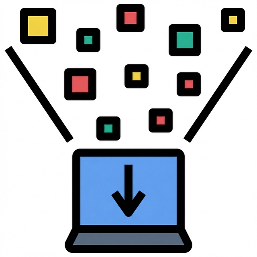 Ilustração da aquisição de dados de diferentes fontes que fluem para um computador
