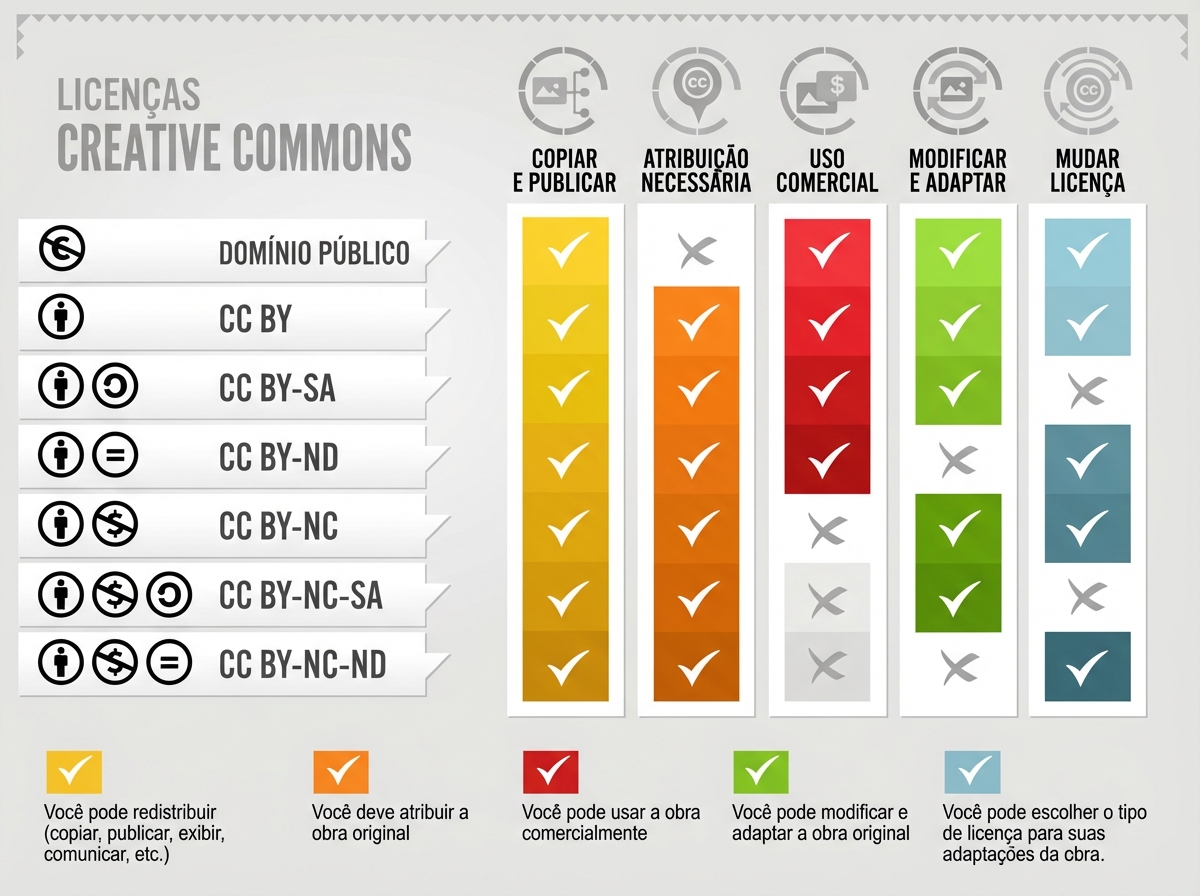 Ilustração das variações das licenças CC