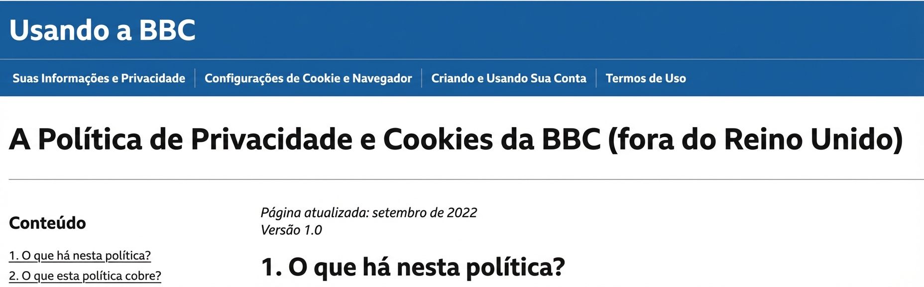 Captura de tela da política de privacidade da BBC.
