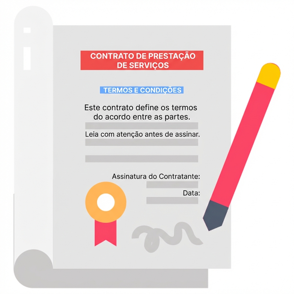 Ilustração de um documento legal e uma caneta para verificar a conformidade