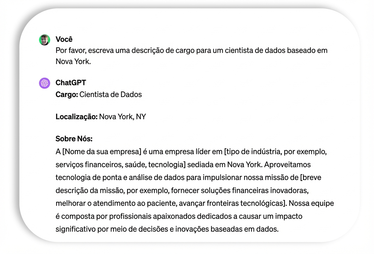 Prompt e resposta de uma descrição de cargo para um cientista de dados.