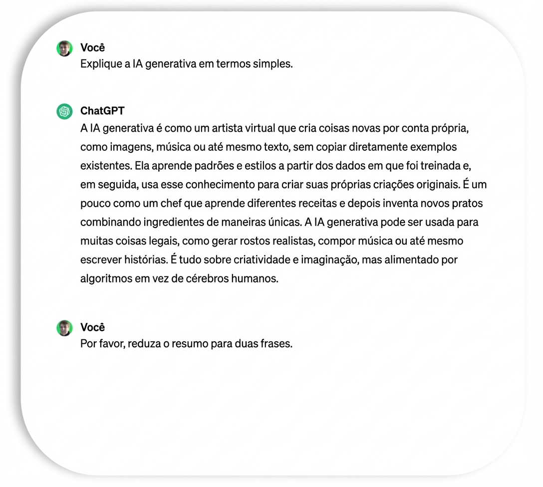 Instrução para o ChatGPT reduzir o resumo a duas frases.