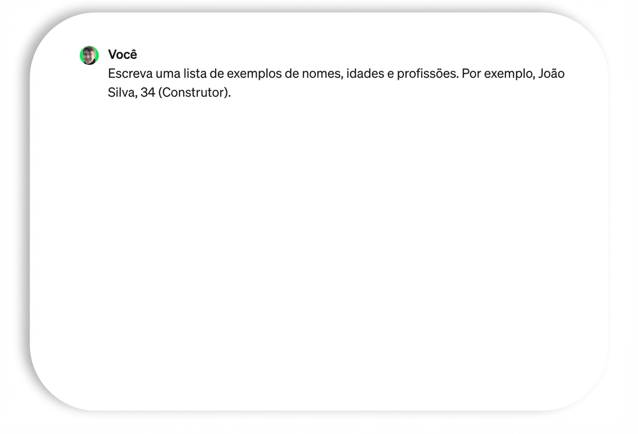 Prompt e resposta com exemplos de nomes e profissões.
