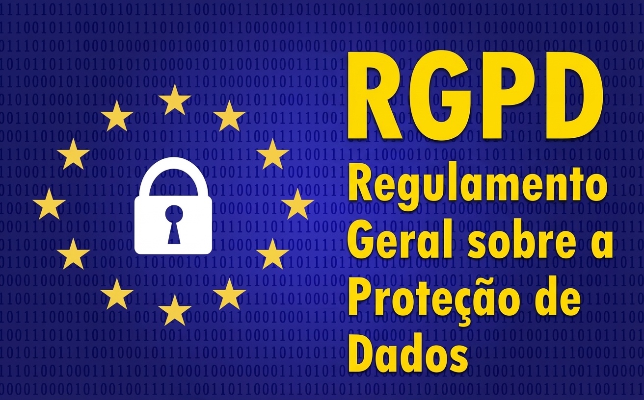 Bandeira da UE com a sigla RGPD: Regulamento Geral sobre a Proteção de Dados.