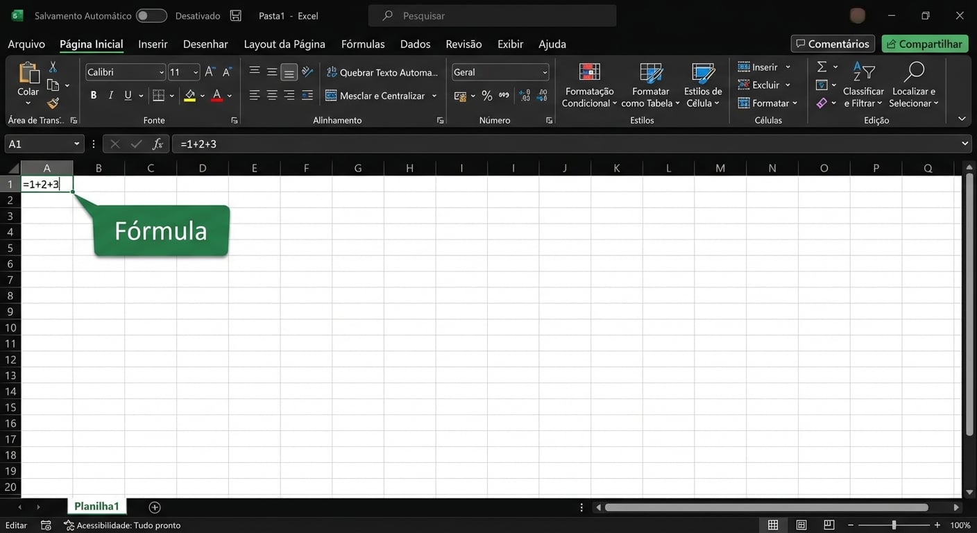 Arquivo do Excel destacando uma fórmula