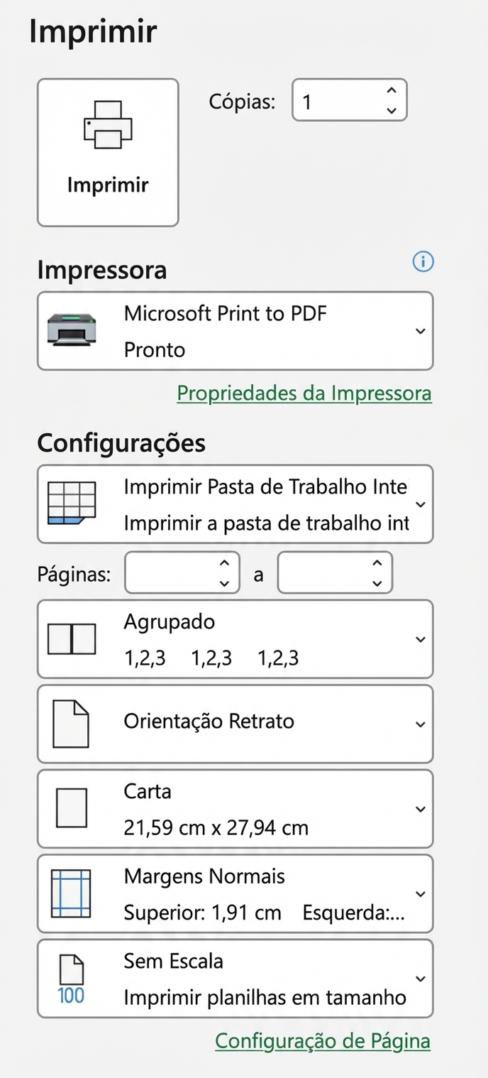 Configurações de impressão no Excel