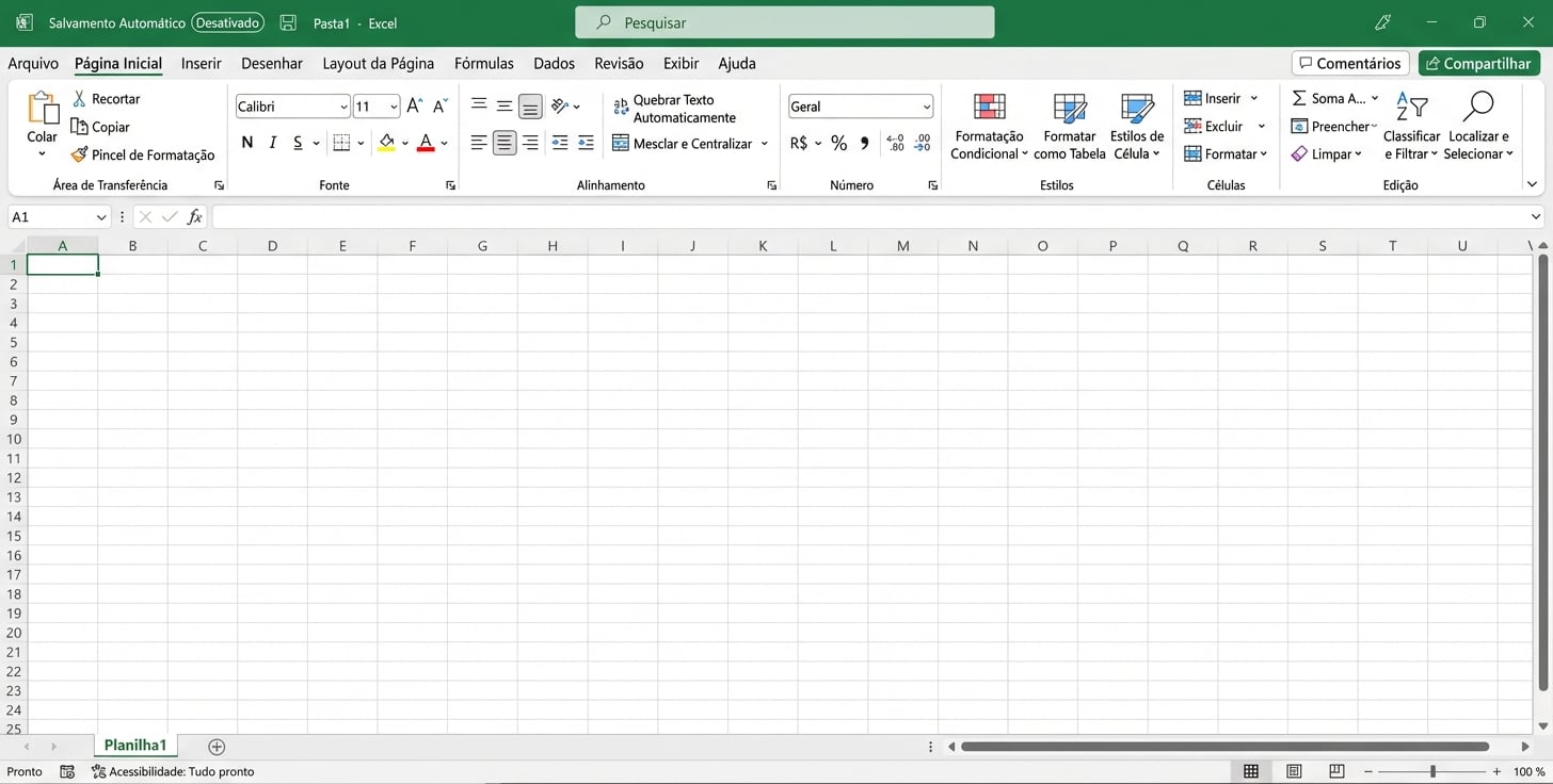 Captura de tela de um arquivo do Excel