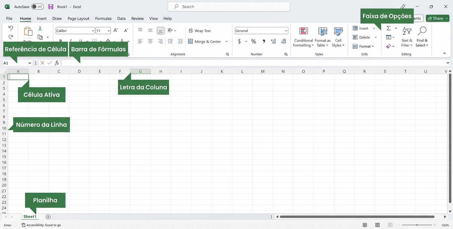 Captura de tela da interface do Excel