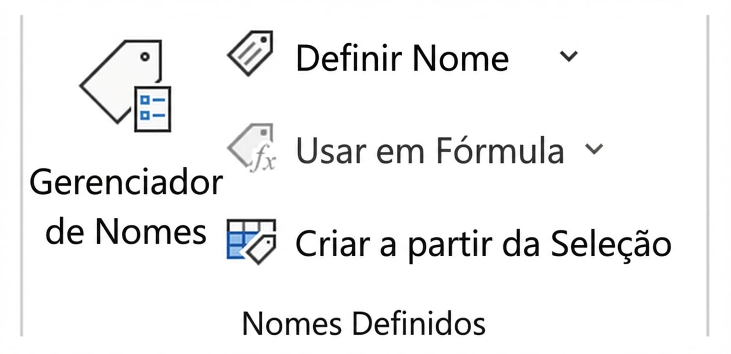 Imagem com os recursos do Excel para nomear intervalos de células.