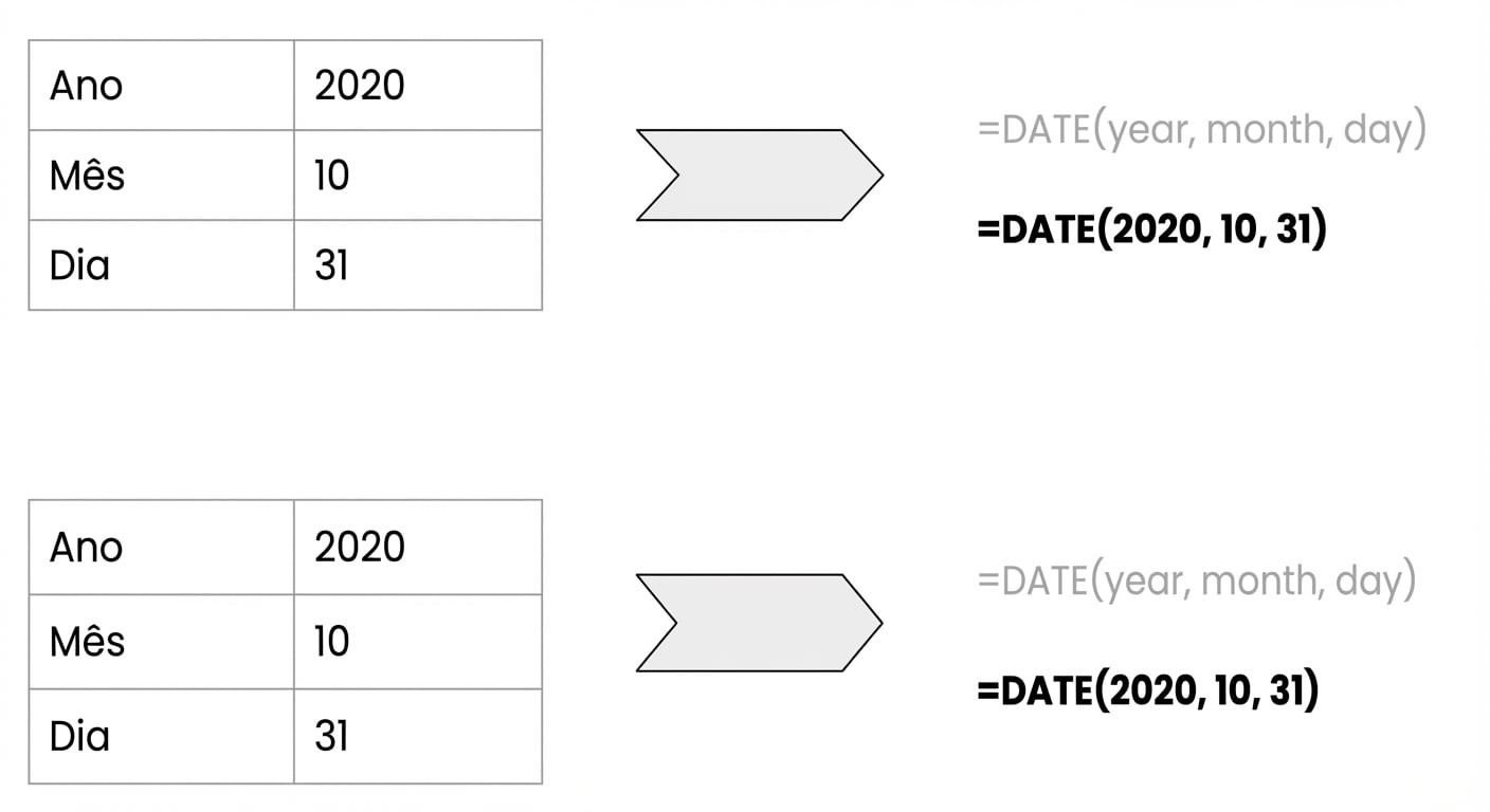 Representação visual de como as funções de data funcionam