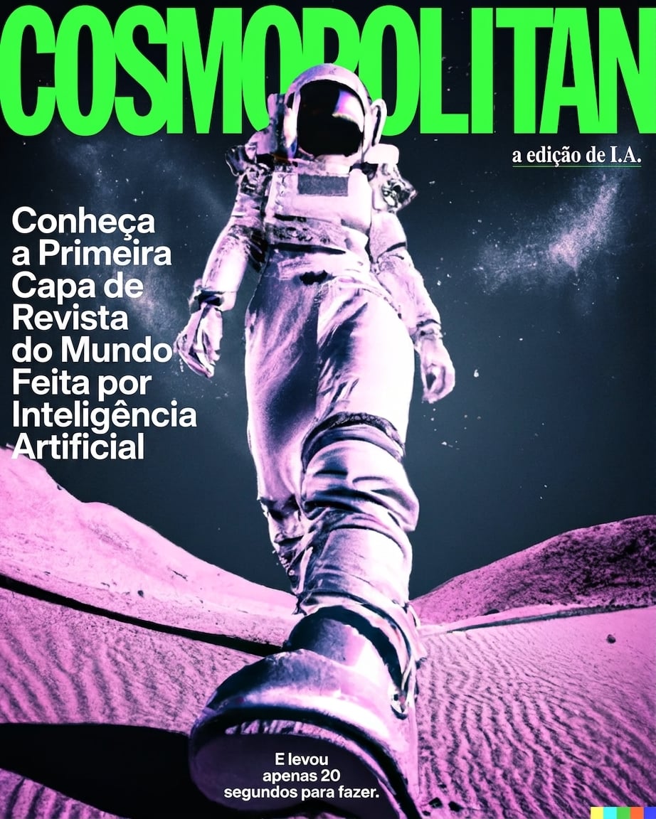 Capa da revista Cosmopolitan com uma astronauta gerada por IA