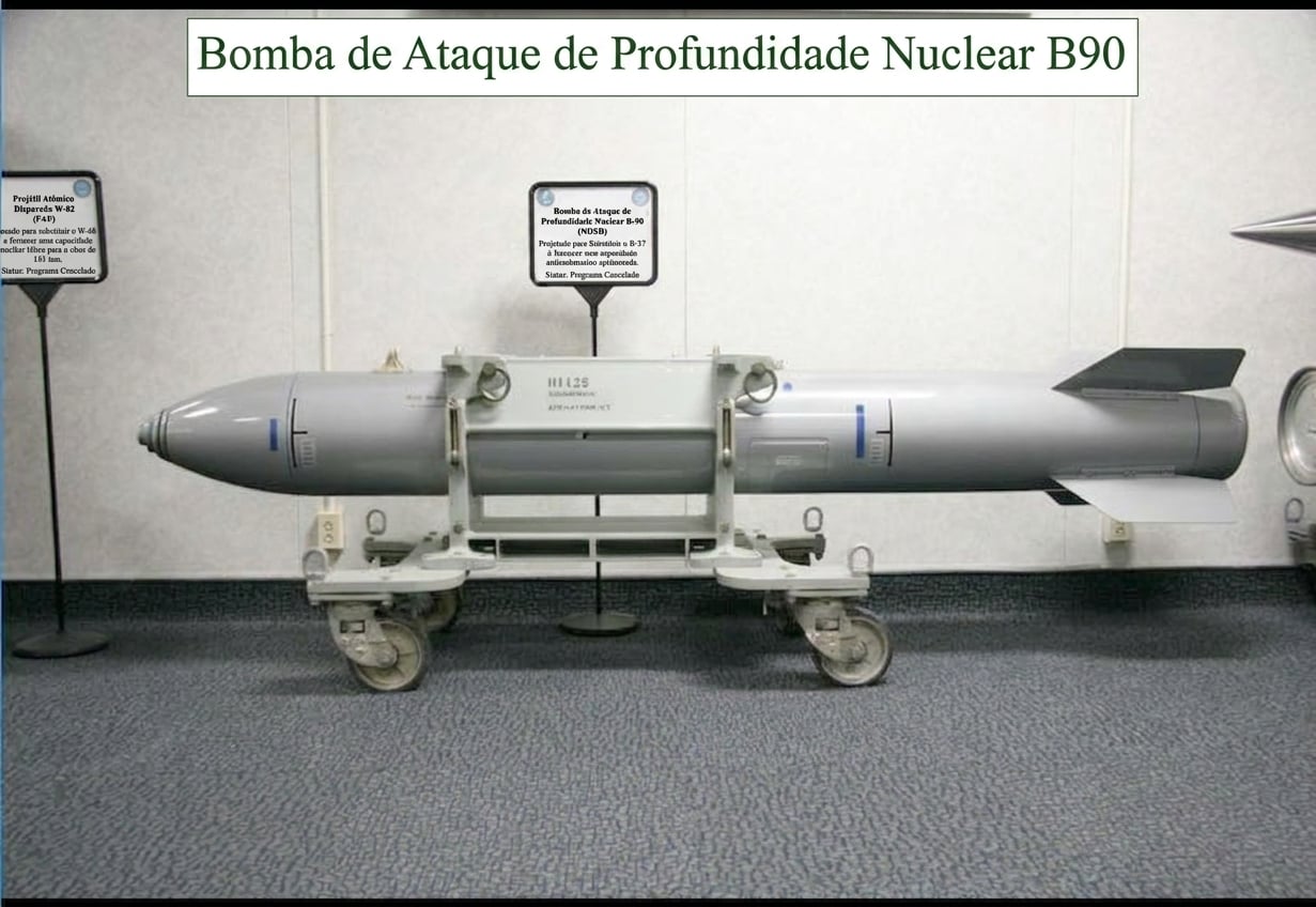 Imagem de uma bomba nuclear não detonada em um museu