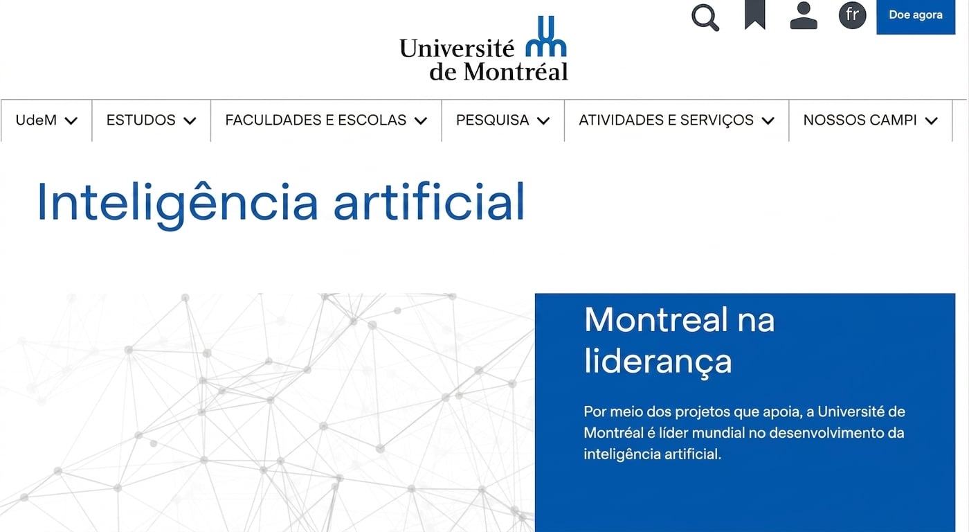 Página inicial do Centro de IA da Universidade de Montreal