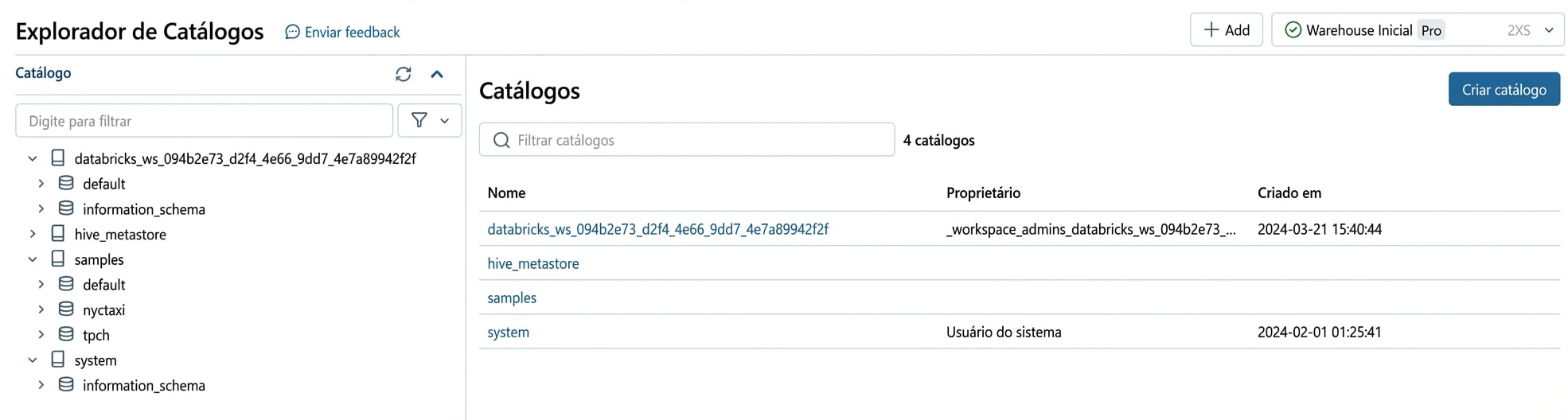 Screenshot do Catalog Explorer