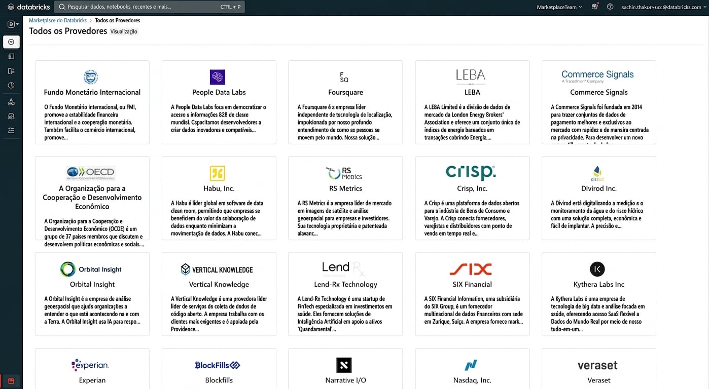 Captura do Databricks Marketplace